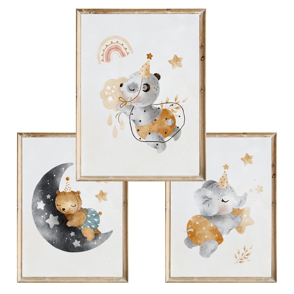 Zestaw trzech plakatów dla dzieci Dreamy Animals 2 - A3