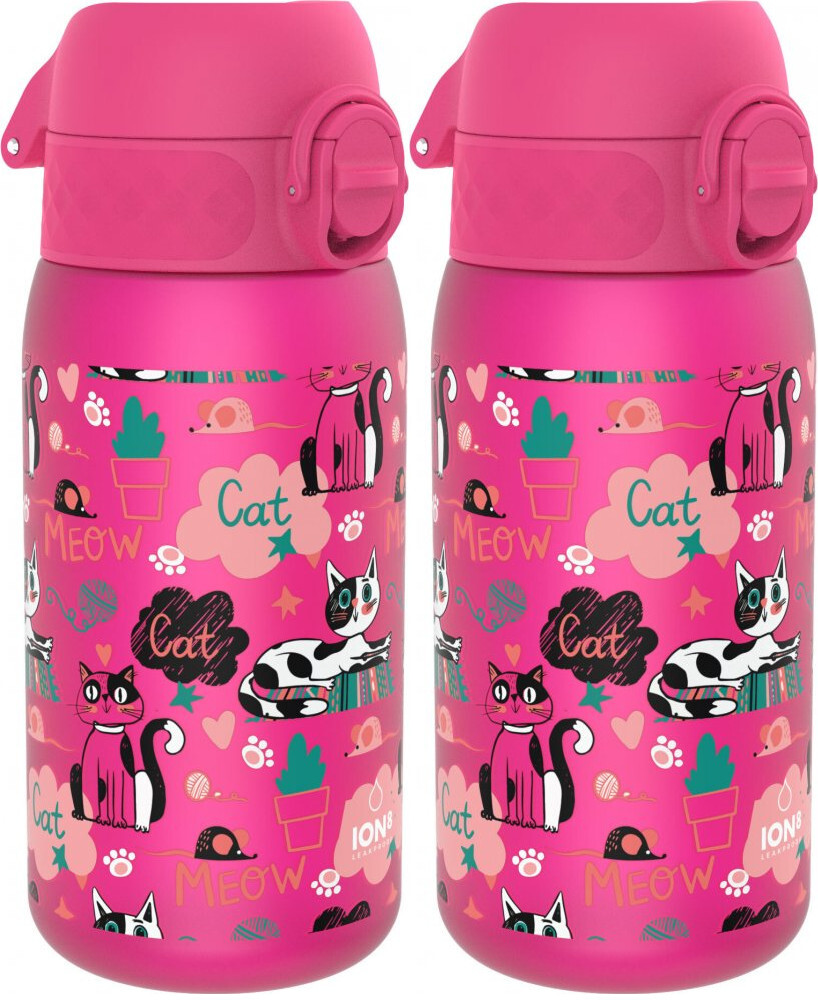 2x Bidon ION8 Cats, recyclon, 400ml, różowy neonowy