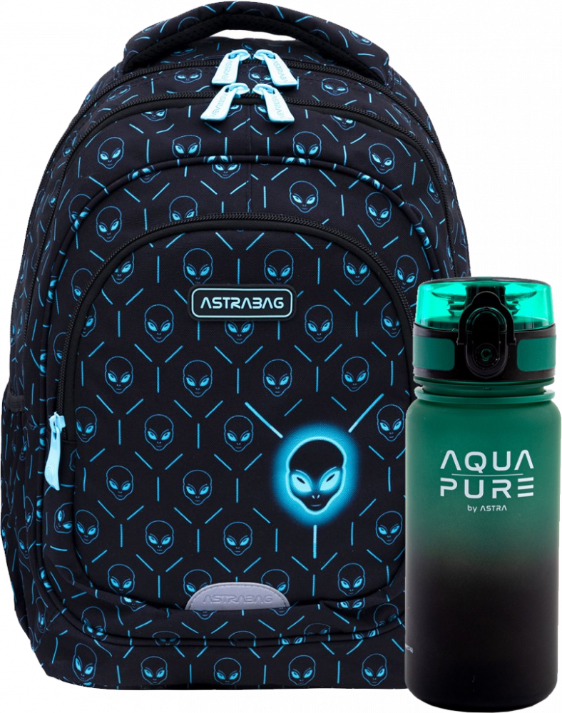 Zestaw: Plecak Astra Astrabag Neon UFO AB330 + bidon Astra Aqua Pure