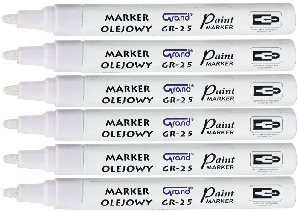 6x marker olejowy Grand, GR-25, okrągła, 1.8mm, biały
