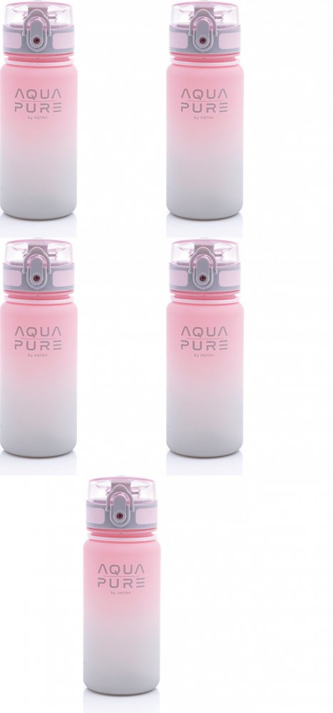 5x Bidon Astra Aqua Pure, tritan, 400ml, różowo-szary