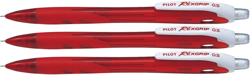 3x Ołówek automatyczny Pilot Rexgrip Begreen, 0.5mm, z gumką, czerwony