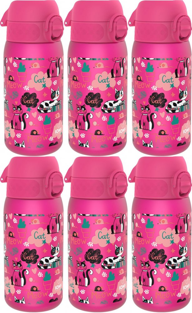 6x Bidon ION8 Cats, recyclon, 400ml, różowy neonowy