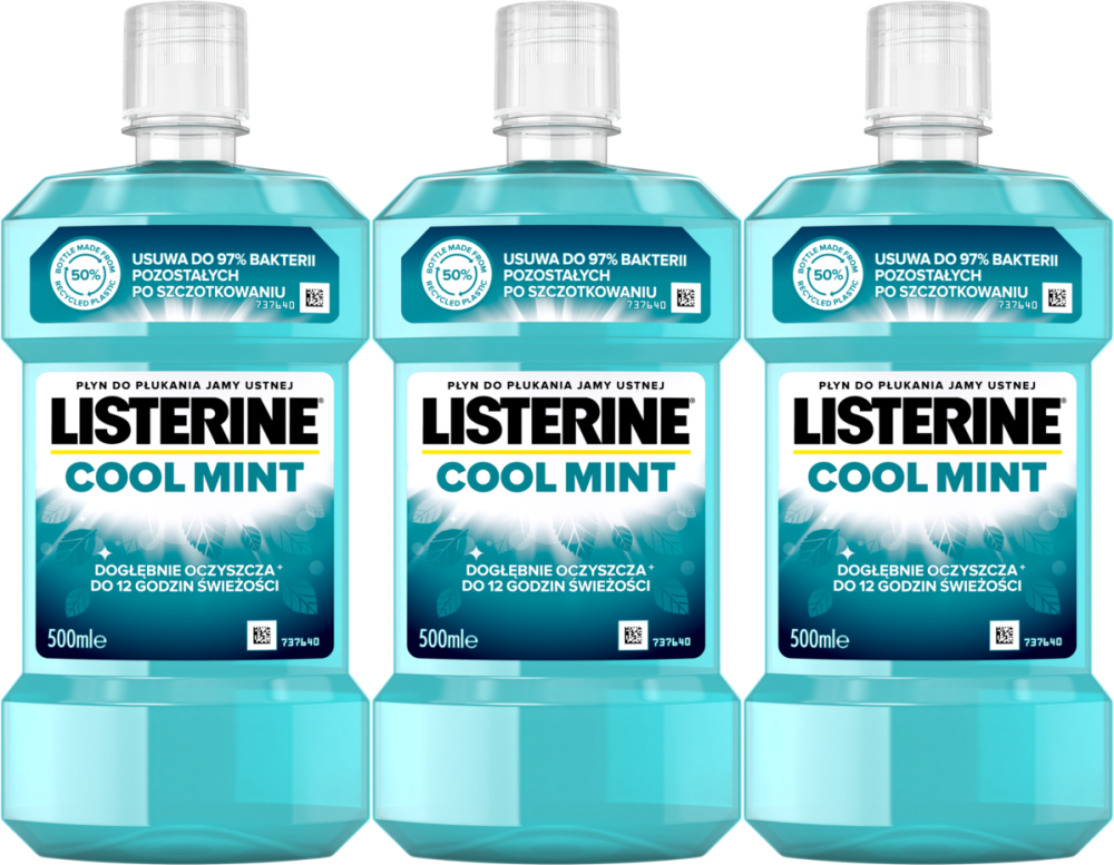 3x Płyn do płukania jamy ustnej Listerine Cool Mint, miętowy, 500 ml