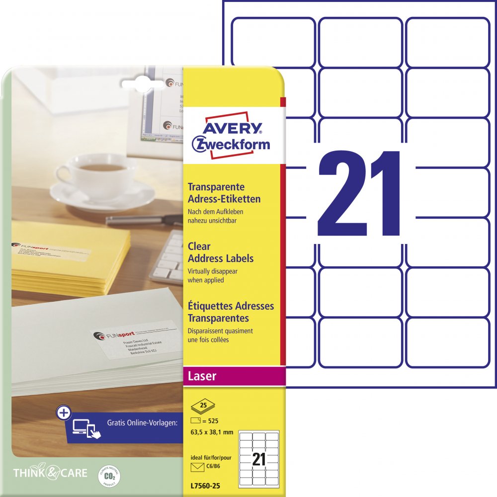 Etykiety adresowe Avery Zweckform QuickPeel, 63.5x38.1mm, 25 arkuszy, przezroczysty
