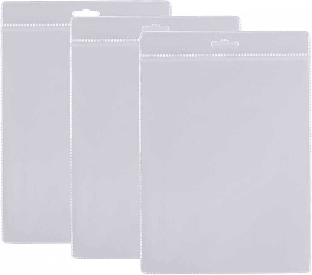 3x Etui na identyfikator Biurfol, pionowe, A6, 121x155mm, 20 sztuk, przezroczysty