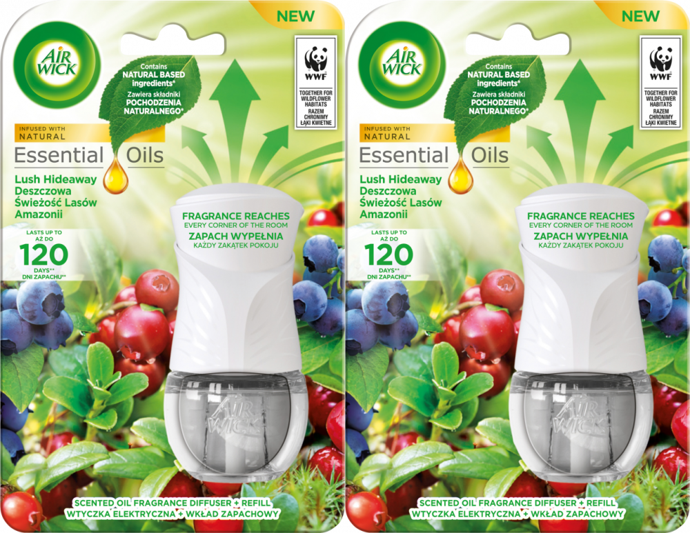 2x Odświeżacz elektryczny Air Wick, Deszczowa świeżość lasów Amazonii, urządzenie + wkład 19ml