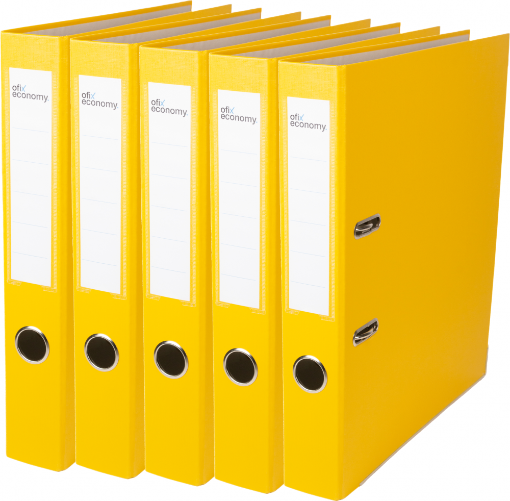 5x Segregator A4 Ofix Economy, 50mm, do 350 kartek, żółty