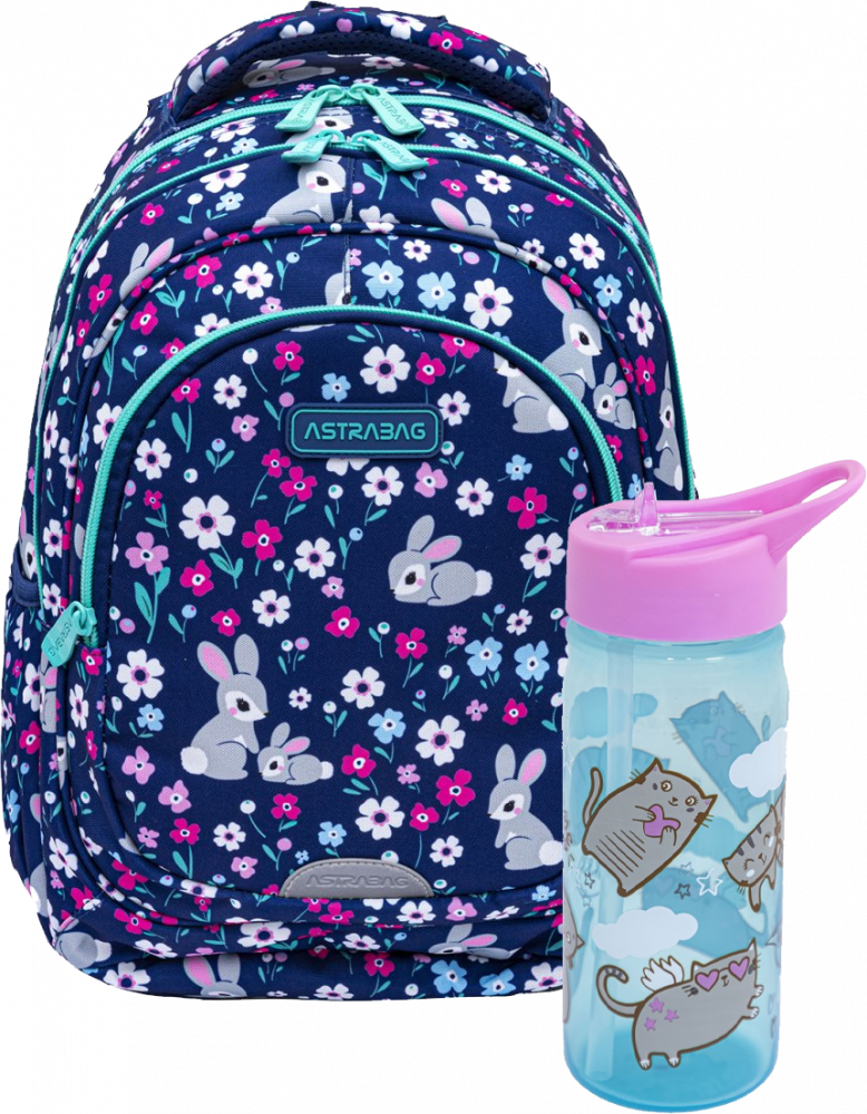 Zestaw: Plecak Astra Astrabag Baby Bunny+ bidon Astra Aqua Pure Cute Meow