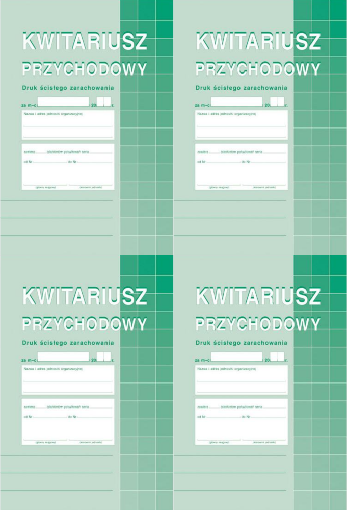 4x Druk akcydensowy Kwitariusz przychodowy numerowany MiP, A5, 2 kopie, 60k