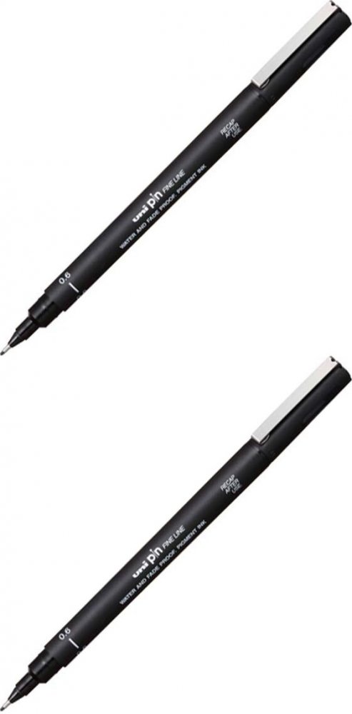 2x Cienkopis kreślarski Uni PIN-200, 0.6mm, czarny