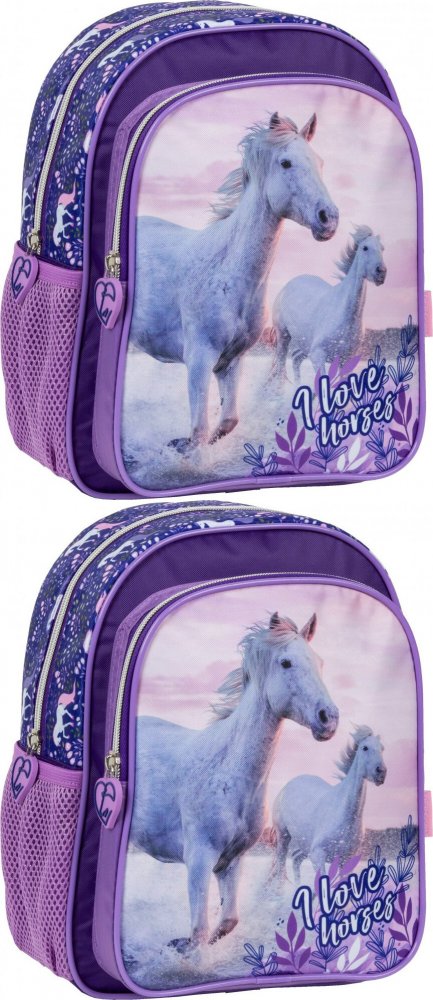 2x Plecak dla przedszkolaka Derform 11 Konie 25, 9l, 29x23x14cm, fioletowy