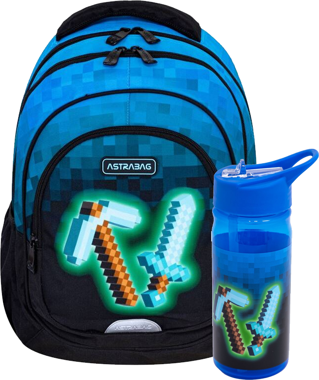 Zestaw: Plecak + bidon na wodę Astra Blue Pixel
