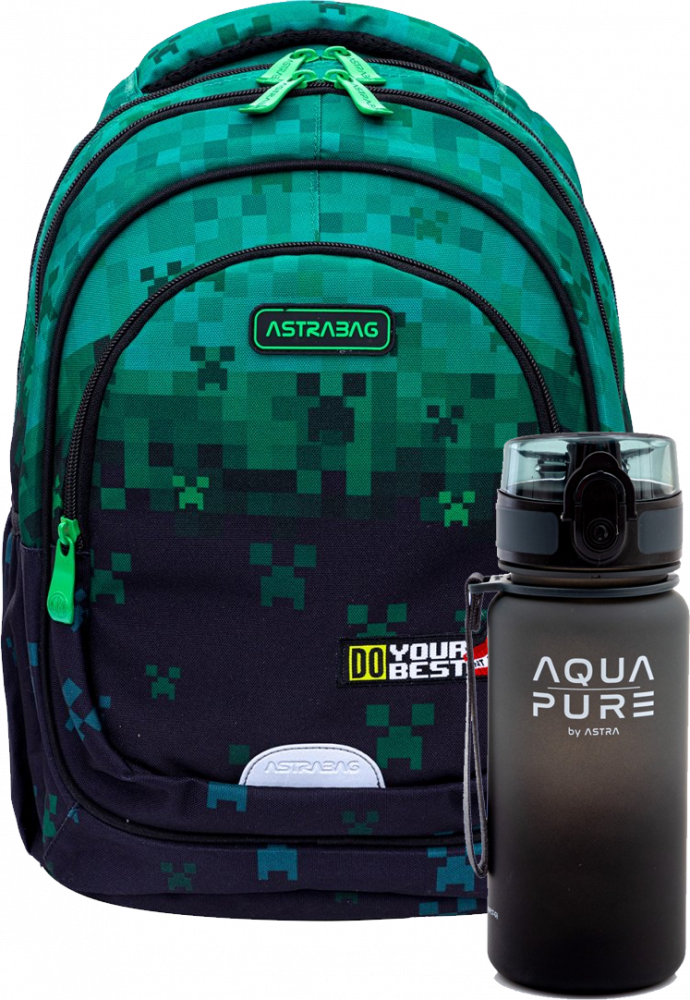 Zestaw: Plecak Astra Astrabag Do Your Best + bidon Astra Aqua Pure szaro-czarny