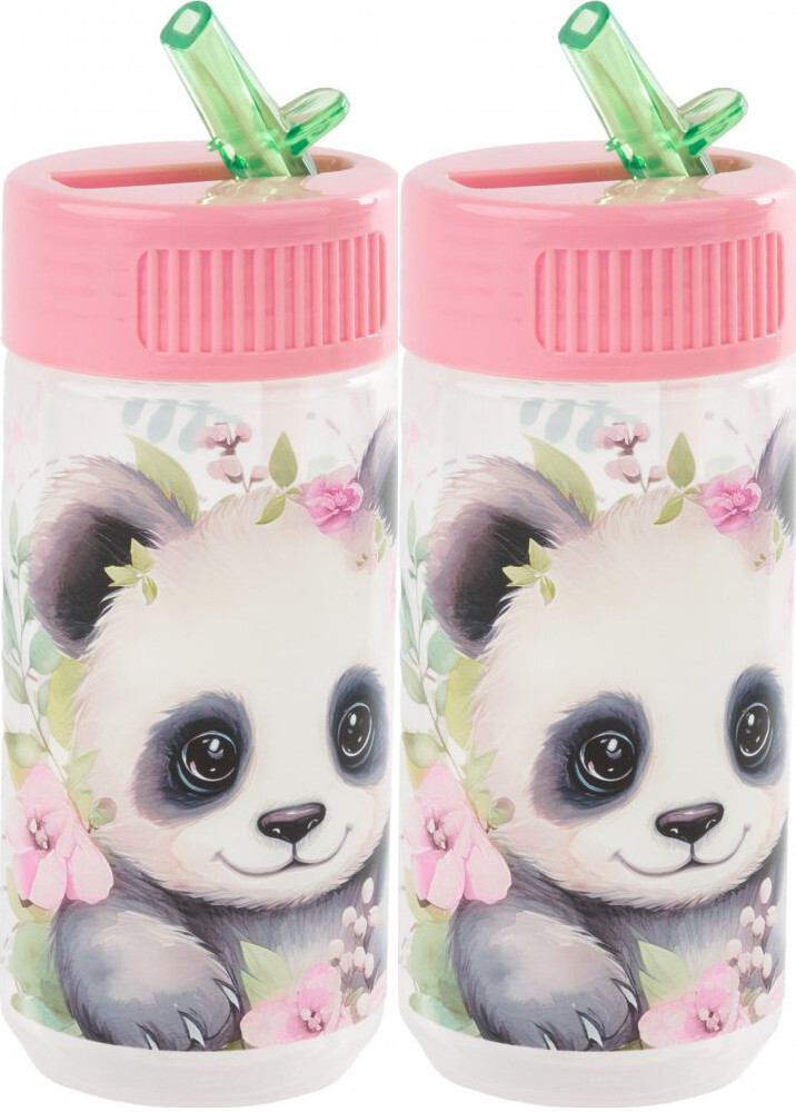 2x Bidon na wodę Derform Panda, 330ml, przezroczysty