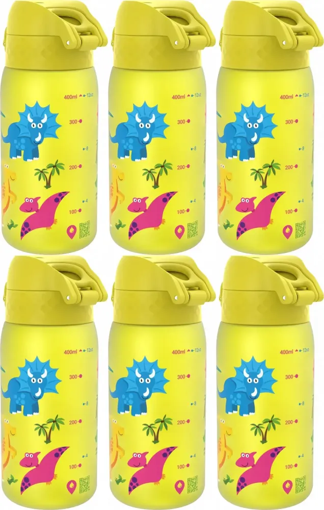6x Bidon ION8 Dinosaur, recyclon/tritan, 350ml, żółty