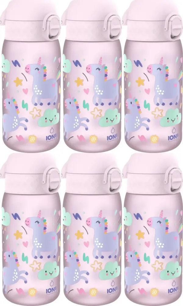 6x Bidon ION8 Unicorns, recyclon/tritan, 350ml, różowy
