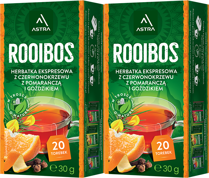 2x Herbata Rooibos w torebkach Astra, pomarańcza i goździk, 20 sztuk x 1.5g