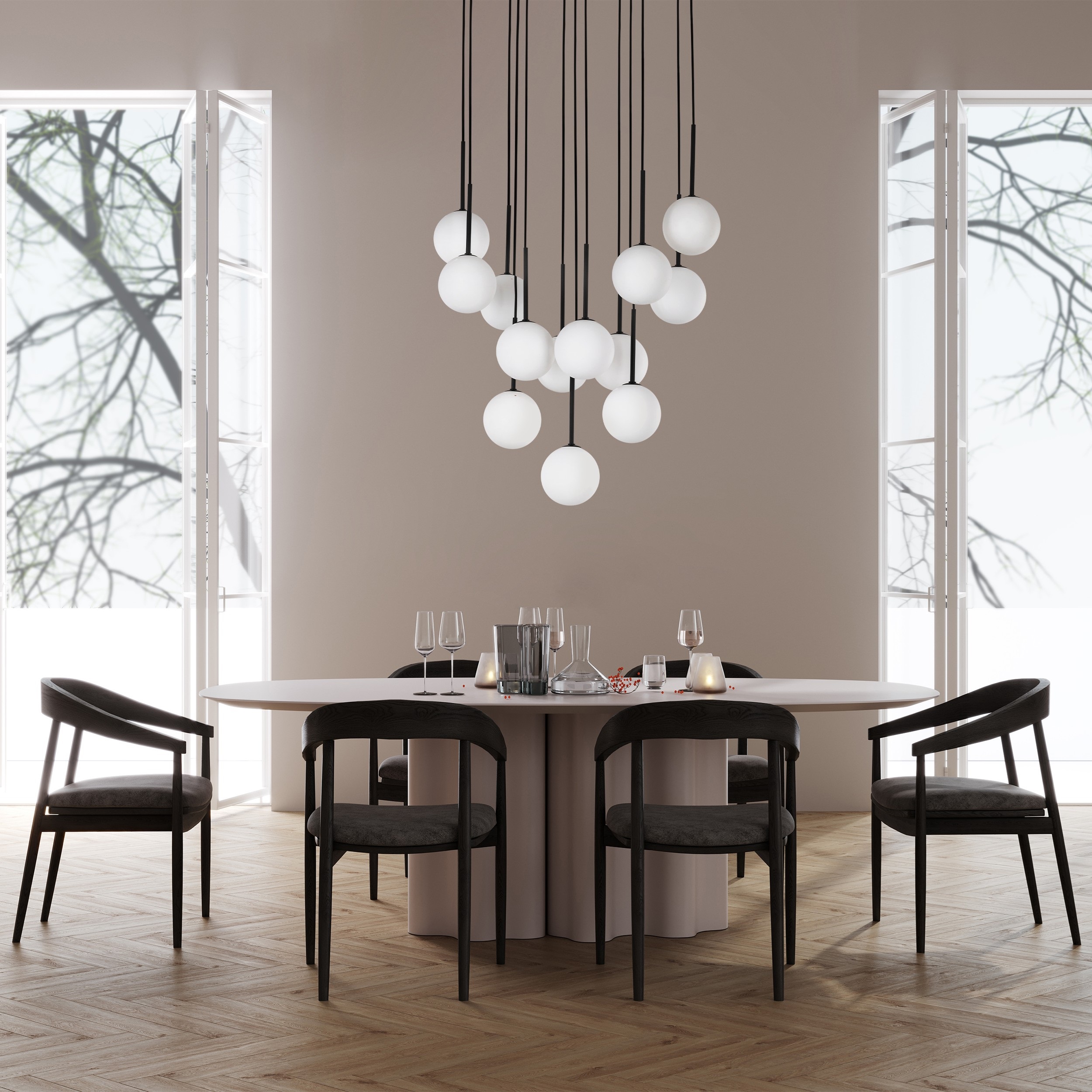 TK Lighting Martin lampa wisząca 13x6 W biała-czarna 10079