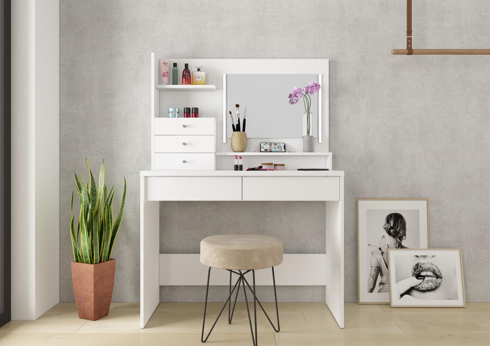 Stolik toaletowy w minimalistycznym designie Wish, biały