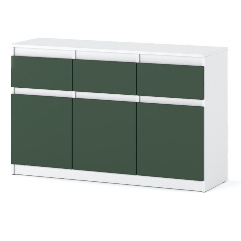 Komoda Hurtownia-Mebli Szuflady 3 Oleksa 3D3SZ 120cm Biały Mat Butelkowa Zieleń 120x35x75 cm 1szt.