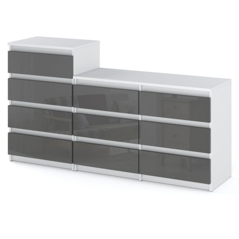 Komoda Hurtownia-Mebli Szuflady 10 Zestaw komód Hugo 64 160cm Biały Mat Szary Połysk 160x33.5x92.5 cm 1szt.