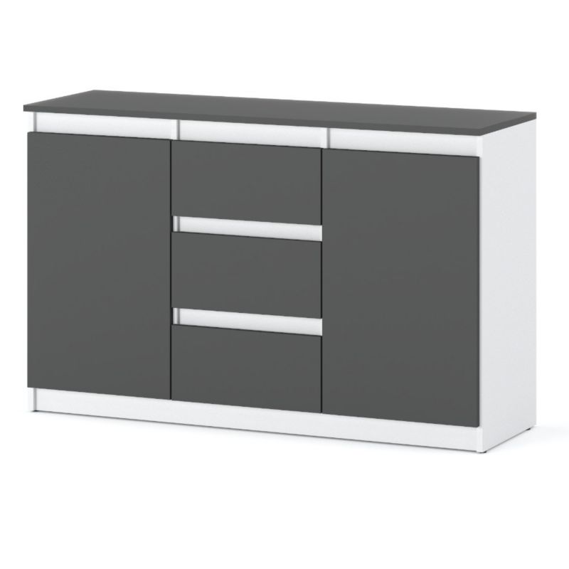 Komoda Hurtownia-Mebli Szuflady 3 Agnes Plus 2D3SZ 120cm Biały Mat Szary Mat 120x35x75 cm 1szt.