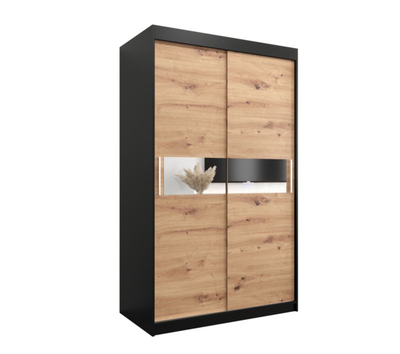 Szafa przesuwna Garderoba Abiks HAWANA 3 120 czarny mat + dąb artisan 1 szt.