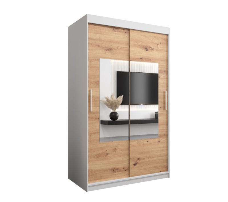 Szafa przesuwna Garderoba Abiks TORINO 120 biały mat + dąb artisan 1 szt.