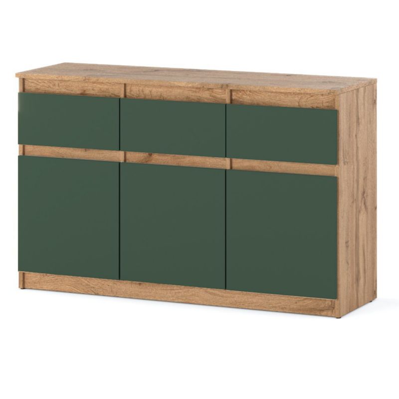 Komoda Hurtownia-Mebli Szuflady 3 Oleksa 3D3SZ 120cm Dąb Wotan Butelkowa Zieleń 120x35x75 cm 1szt.