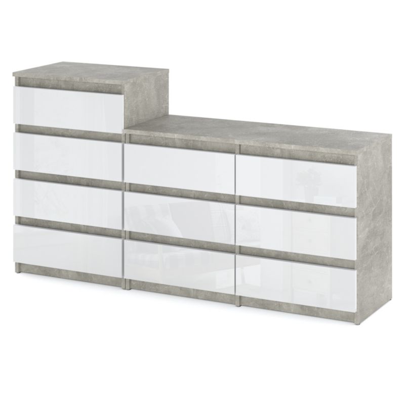 Komoda Hurtownia-Mebli Szuflady 10 Zestaw komód Hugo 64 160cm Beton Biały Połysk 160x33.5x92.5 cm 1szt.