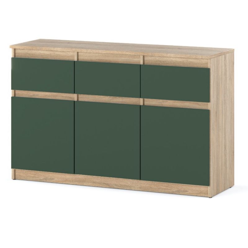 Komoda Hurtownia-Mebli Szuflady 3 Oleksa 3D3SZ 120cm Dąb Sonoma Butelkowa Zieleń 120x35x75 cm 1szt.