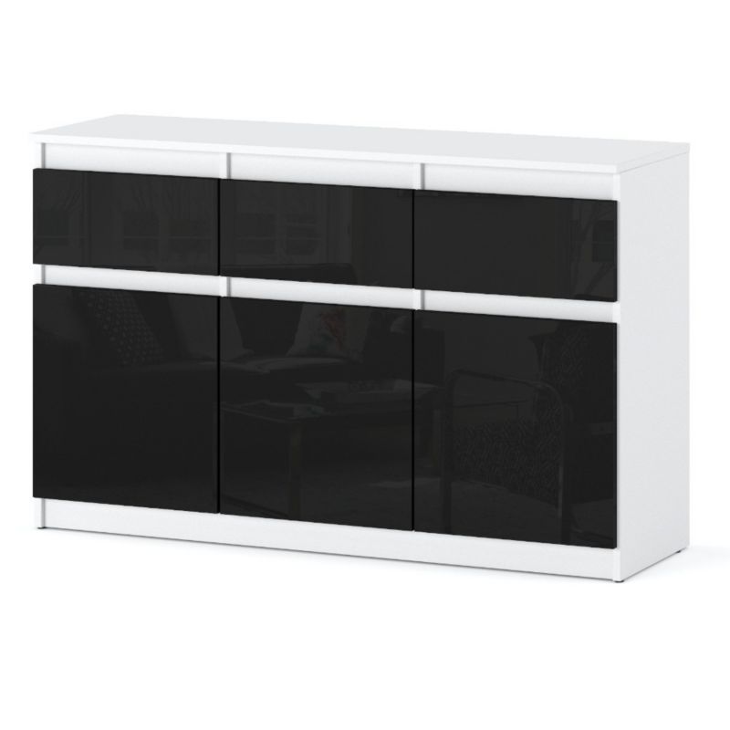 Komoda Hurtownia-Mebli Szuflady 3 Oleksa 3D3SZ 120cm Biały Mat Czarny Połysk 120x35x75 cm 1szt.