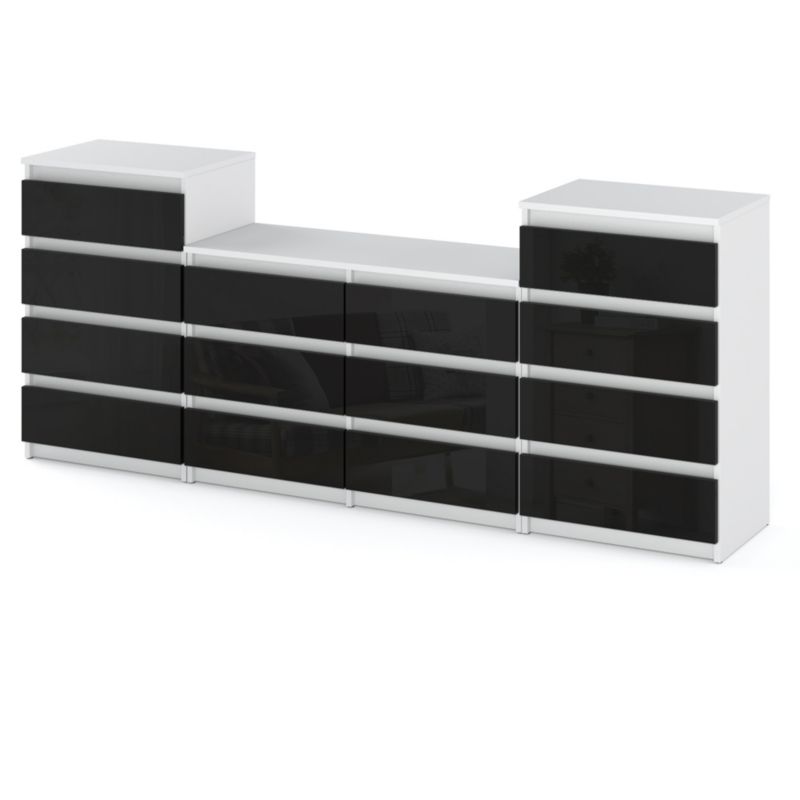 Komoda Hurtownia-Mebli Szuflady 14 Zestaw komód Hugo 464 220cm Biały Mat Czarny Połysk 220x33.5x92.5 cm 1szt.