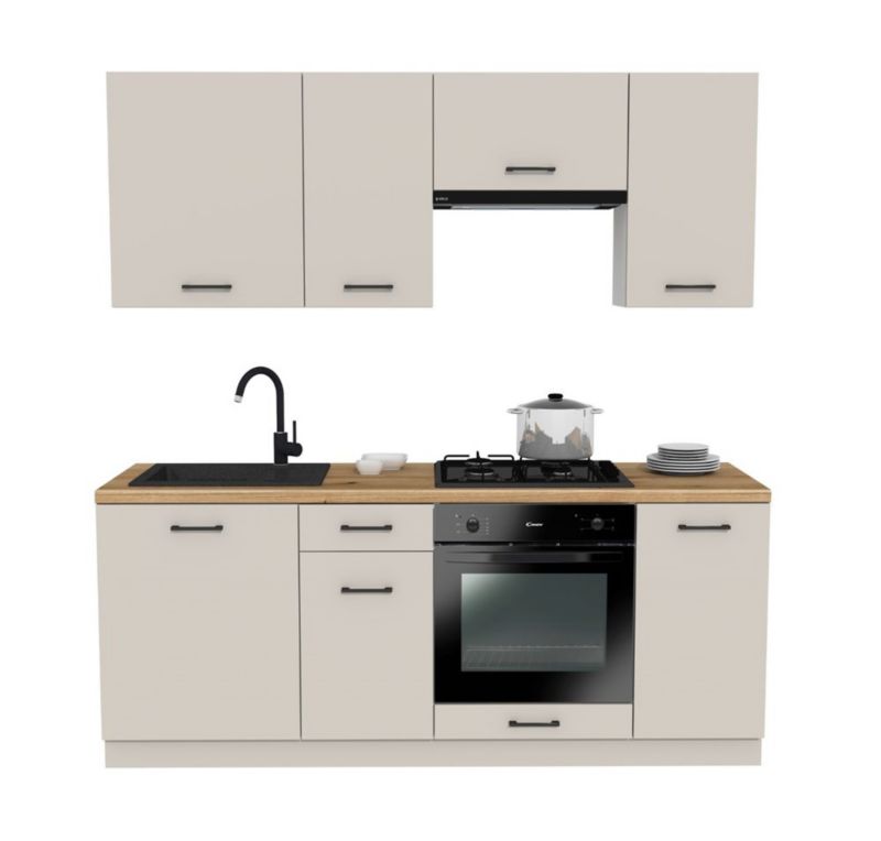 Zestaw mebli kuchennych Topeshop Vario 200 cm Z1 kaszmir blat dąb Evoke bez AGD kuchnia 200x48,5 cm 1 szt