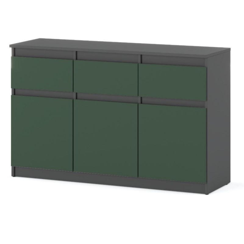 Komoda Hurtownia-Mebli Szuflady 3 Oleksa 3D3SZ 120cm Szary Mat Butelkowa Zieleń 120x35x75 cm 1szt.