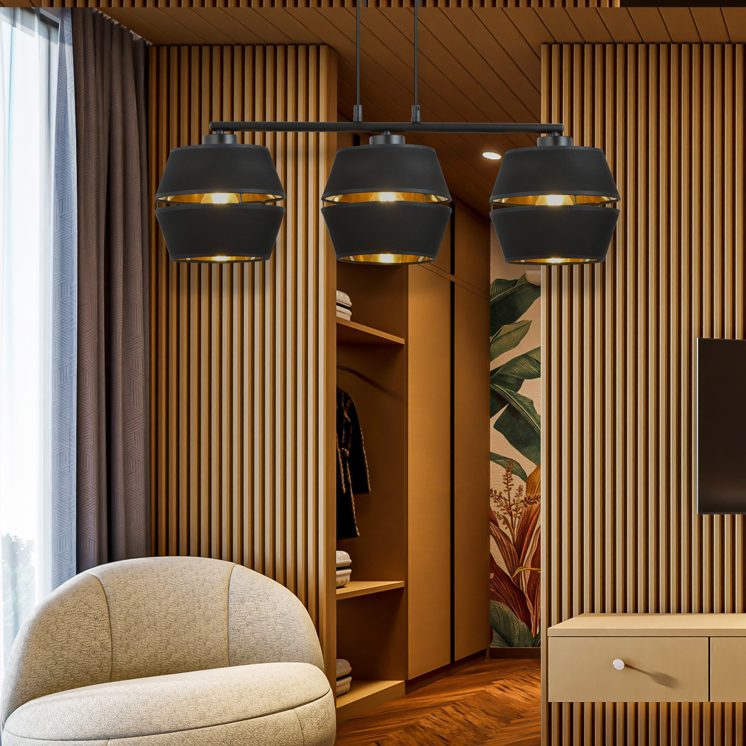 Emibig Piano lampa wisząca 3x15 W czarna-złota 1183/3