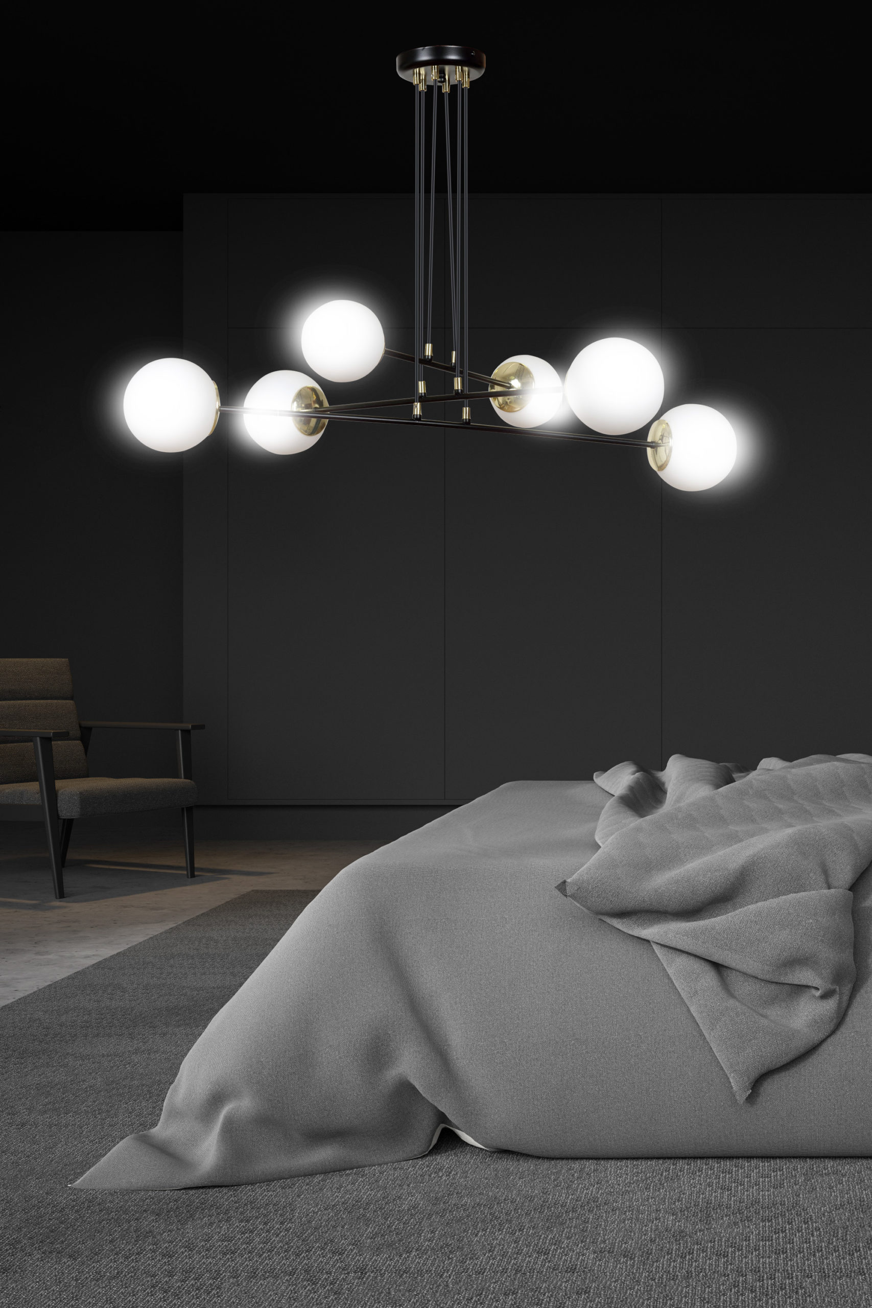 Emibig Ognis lampa wisząca 6x10 W czarna-złota-mleczna 966/6