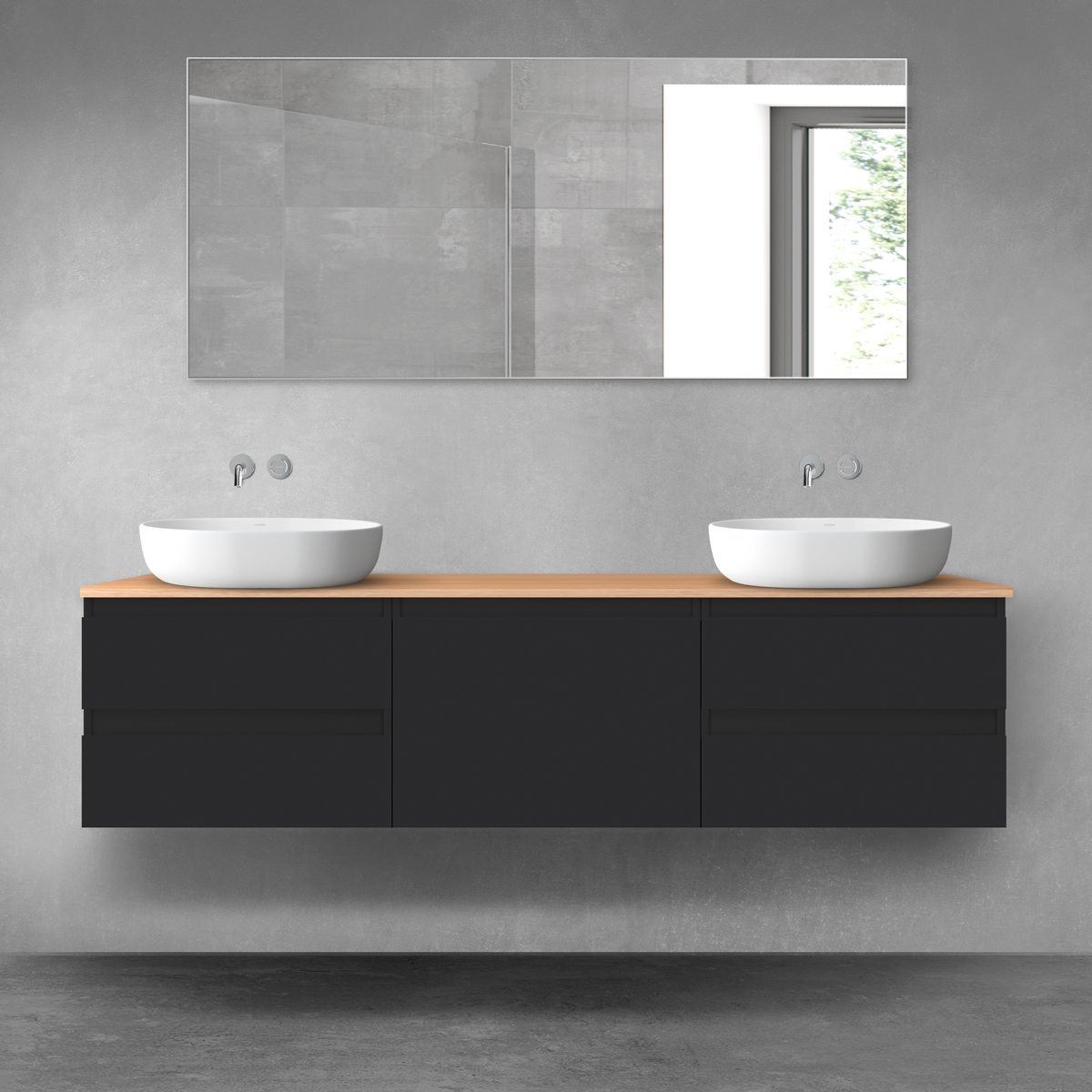 Oltens Vernal zestaw mebli łazienkowych 180 cm z blatem czarny mat/dąb 68498300 - Wysyłka w 24h