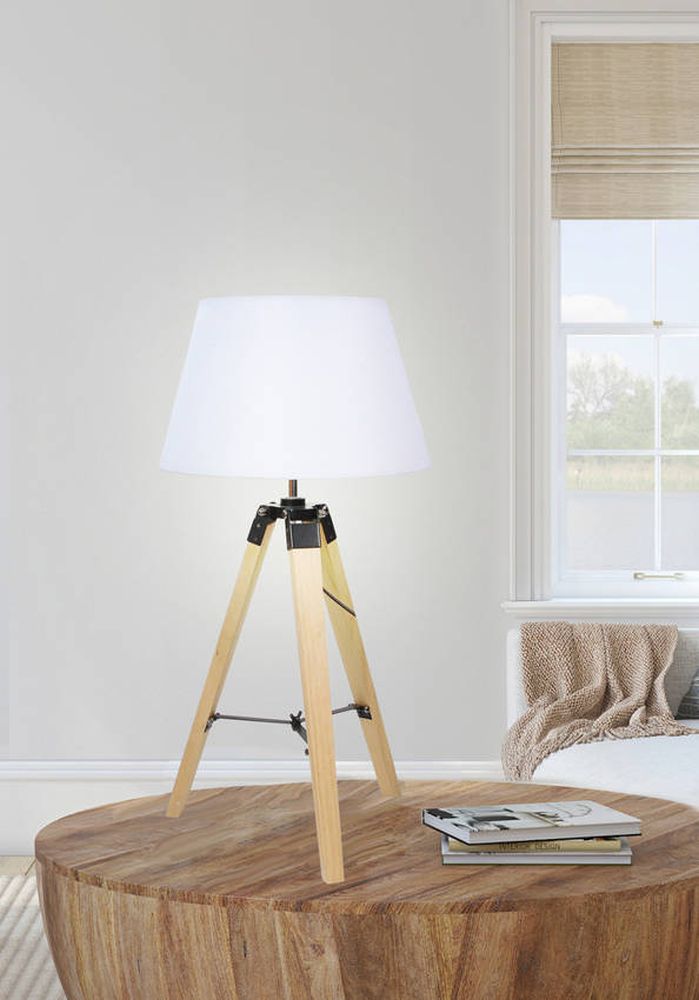 Candellux Lugano lampa stołowa 1x60W drewno/biały 41-31136