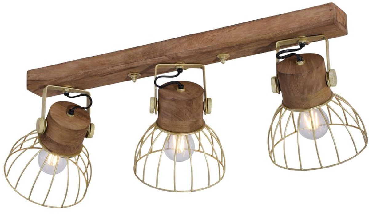 Just Light Alami lampa podsufitowa 3x25W mosiądz mat/drewno 11488-60