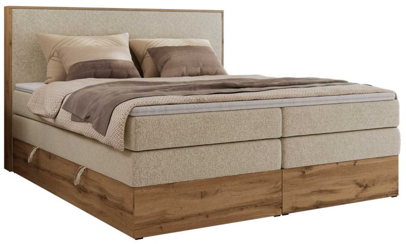 Łóżko kontynentalne MKS Meble WOOD CLASSIC KING 180x200 H4 kremowy struktura 1 szt.