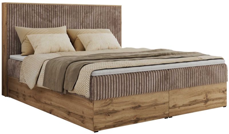 Łóżko kontynentalne MKS Meble WOOD CLASSIC 140x200 H3 brązowy sztruks 1 szt.