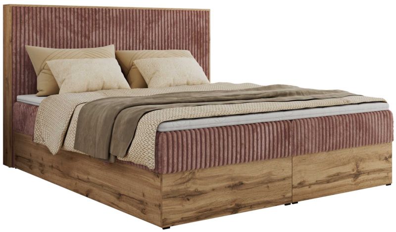 Łóżko kontynentalne MKS Meble WOOD CLASSIC 140x200 H3 różowy sztruks 1 szt.