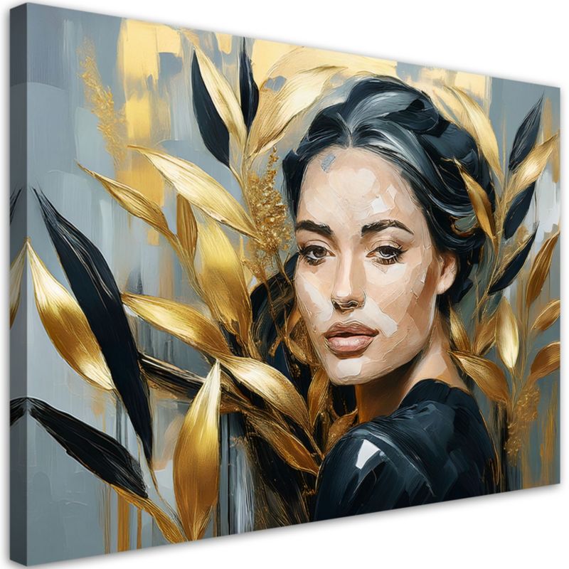 Obraz do salonu sypialni Feeby Portret Kobiety Złoto Glamour 60x40 cm 1szt