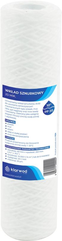 Wkład sznurkowy Klarwod do filtra 10 PP 20 mikronów