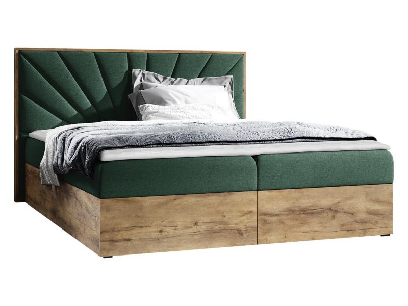 Łóżko kontynentalne MIRJAN 24 Wood 7 140x200 dąb lancelo/ciemny zielony 1 szt.