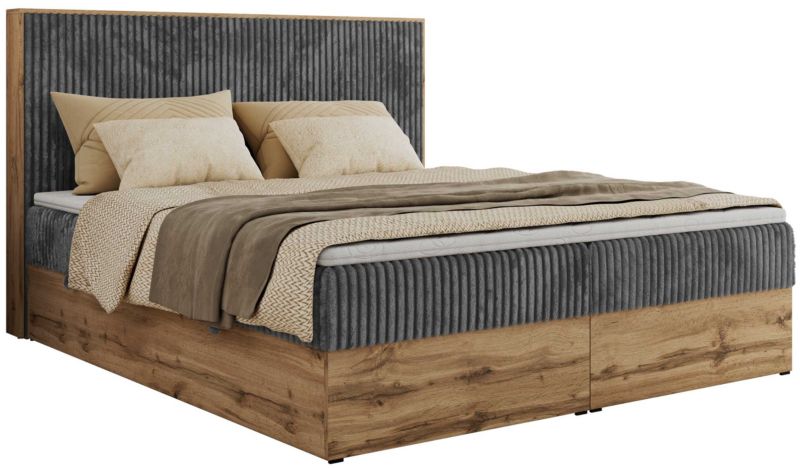 Łóżko kontynentalne MKS Meble WOOD CLASSIC 140x200 H3 szary sztruks 1 szt.