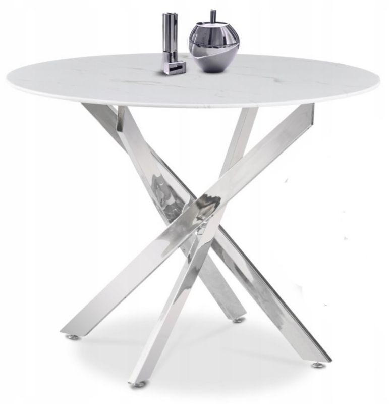 Stół Okrągły Bali 100 cm Mebel Elite Szklany Biały Marmur/Złoty 1 szt