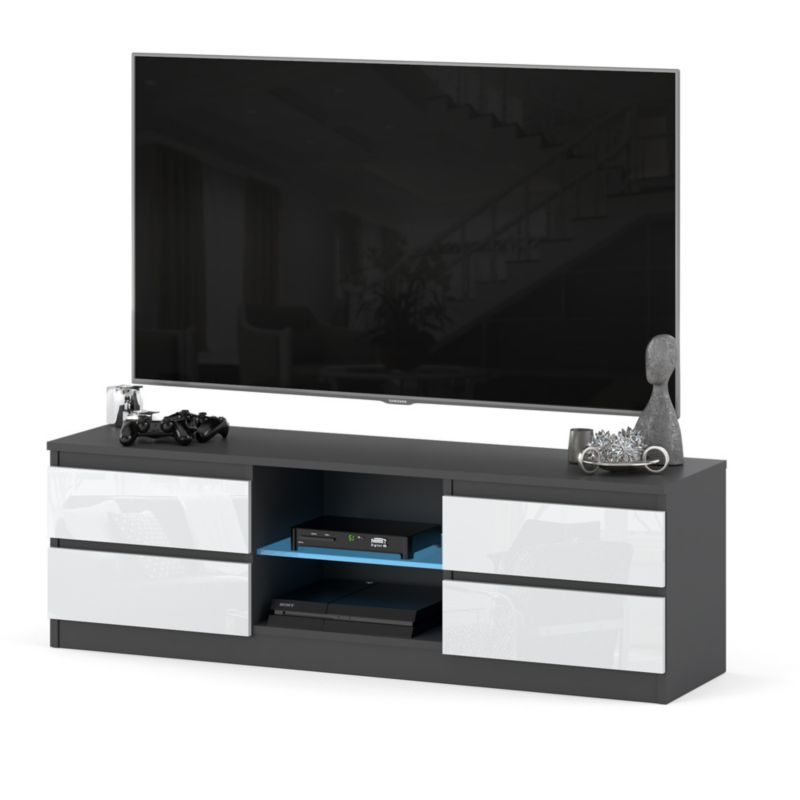 Komoda RTV Hurtownia-Mebli Szuflady 4 RTV Quattro 138 138cm Szary Mat Biały Połysk 138x35x45 cm 1szt.